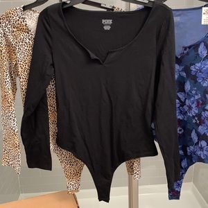 NWT Victoria’s Secret PINK Black Stretch Bodysuit in Large